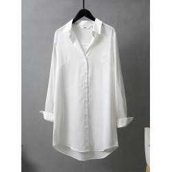 絲滑垂順慵懶風寬松顯瘦襯衫法式溫柔輕薄上衣潮百搭休閒襯衣女春