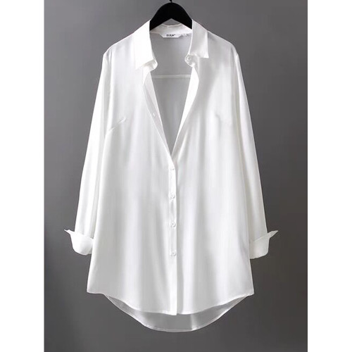 絲滑垂順慵懶風寬松顯瘦襯衫法式溫柔輕薄上衣潮百搭休閒襯衣女春