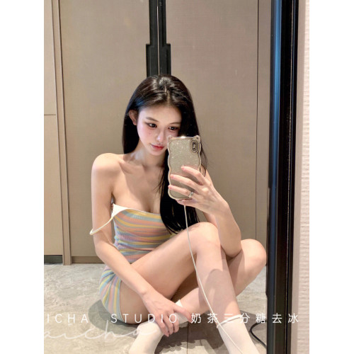 夏季新款吊帶條紋彩虹包臀短裙修身顯瘦小個子純欲風內搭連衣裙女 夏季新款吊帶條紋彩虹包臀短裙修身顯瘦小個子純欲風內搭連衣裙女