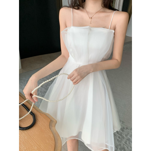 新款法式性感歐根紗吊帶連衣裙女氣質甜美小禮服收腰顯瘦A字裙潮 新款法式性感歐根紗吊帶連衣裙女氣質甜美小禮服收腰顯瘦A字裙潮