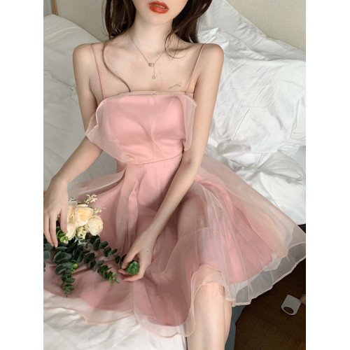 新款法式性感歐根紗吊帶連衣裙女氣質甜美小禮服收腰顯瘦A字裙潮 新款法式性感歐根紗吊帶連衣裙女氣質甜美小禮服收腰顯瘦A字裙潮