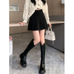 毛呢百褶裙女秋冬新款小個子高腰大碼顯瘦百搭A字半身裙胖mm短裙