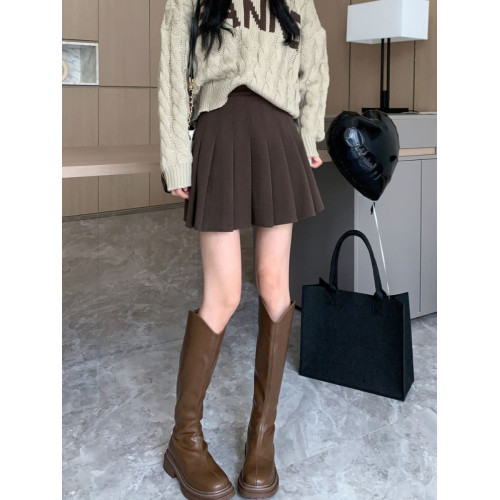 毛呢百褶裙女秋冬新款小個子高腰大碼顯瘦百搭A字半身裙胖mm短裙