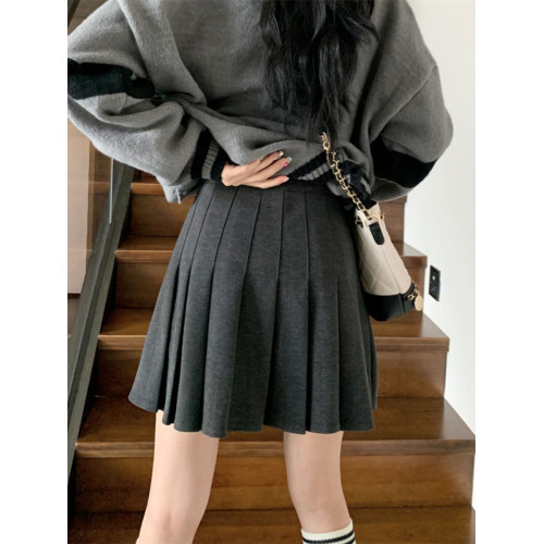 毛呢百褶裙女秋冬新款小個子高腰大碼顯瘦百搭A字半身裙胖mm短裙