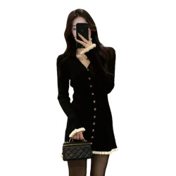 小個子香風黑色連衣裙子女秋冬季2025新款法式氣質絕美穿搭高級感