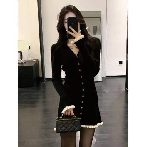 小個子香風黑色連衣裙子女秋冬季2025新款法式氣質絕美穿搭高級感