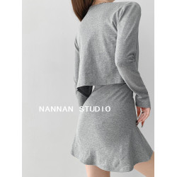 歐美性感修身短款魚尾吊帶連衣裙外搭長袖針織坎肩開衫兩件套女春