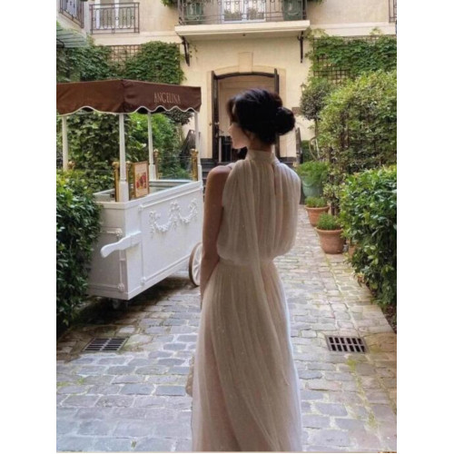 希臘女神白色連衣裙2024夏純欲溫柔風埃及仙女無袖掛脖飄帶長裙子 希臘女神白色連衣裙2024夏純欲溫柔風埃及仙女無袖掛脖飄帶長裙子