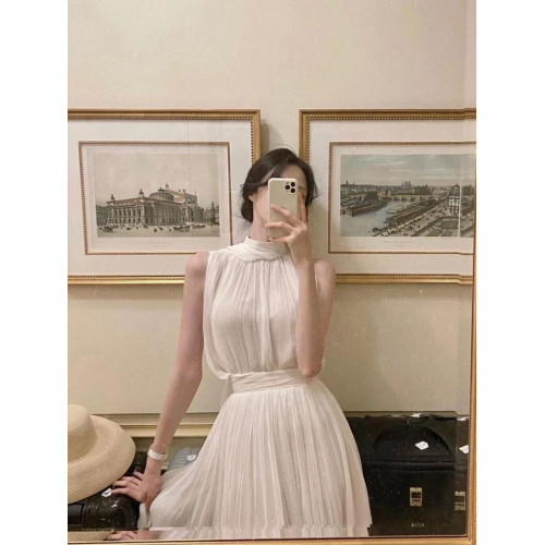 希臘女神白色連衣裙2024夏純欲溫柔風埃及仙女無袖掛脖飄帶長裙子 希臘女神白色連衣裙2024夏純欲溫柔風埃及仙女無袖掛脖飄帶長裙子