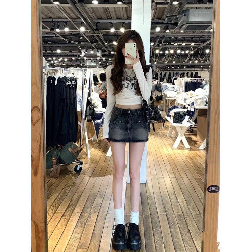 美式復古純棉長袖t恤女春秋冬內搭短款高腰打底衫辣妹修身上衣服