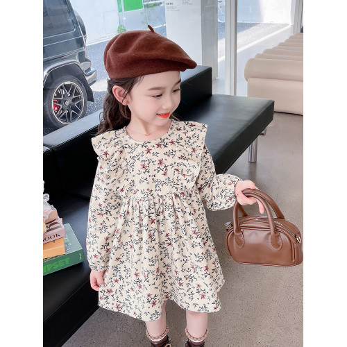 2023女孩裝秋裝新款碎花裙韓版長袖連衣裙女寶寶洋氣秋季公主裙子