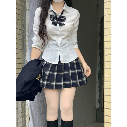 秋冬純白襯衫jk製服收腰修身女日系學院風長袖白襯衣小衆上衣內搭