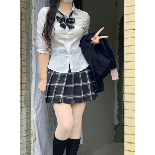 秋冬純白襯衫jk製服收腰修身女日系學院風長袖白襯衣小衆上衣內搭