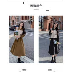 今年流行連衣裙套裝女冬季新款美拉德穿搭馬甲兩件套遮肉顯瘦裙子