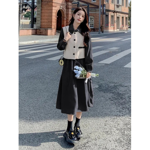 今年流行連衣裙套裝女冬季新款美拉德穿搭馬甲兩件套遮肉顯瘦裙子