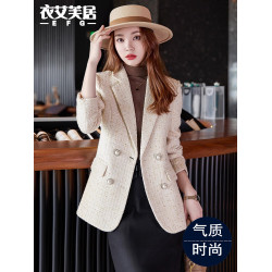 杏色小香風西裝外套女神範秋冬季粗花呢上衣2025新款今年流行西服