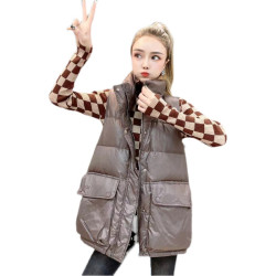 後背字母羽絨馬甲女外穿歐貨2023秋冬新款立領寬松白鴨絨馬夾外套