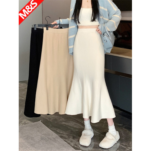 杏色針織魚尾裙包臀半裙女秋冬新款高腰a字長裙冬季米白色半身裙 杏色針織魚尾裙包臀半裙女秋冬新款高腰a字長裙冬季米白色半身裙