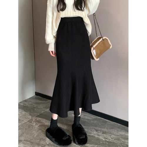 杏色針織魚尾裙包臀半裙女秋冬新款高腰a字長裙冬季米白色半身裙 杏色針織魚尾裙包臀半裙女秋冬新款高腰a字長裙冬季米白色半身裙