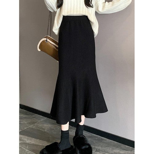 杏色針織魚尾裙包臀半裙女秋冬新款高腰a字長裙冬季米白色半身裙 杏色針織魚尾裙包臀半裙女秋冬新款高腰a字長裙冬季米白色半身裙