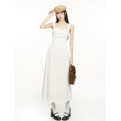 白色吊帶連衣裙女夏季法式小個子長裙2025新款海邊度假收腰背心裙