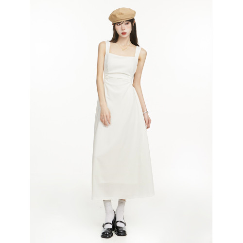 白色吊帶連衣裙女夏季法式小個子長裙2025新款海邊度假收腰背心裙