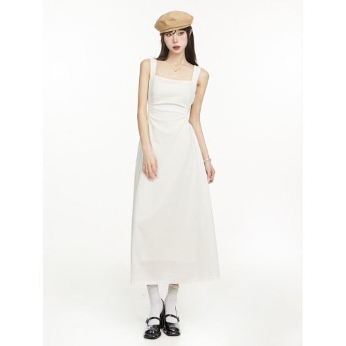 白色吊帶連衣裙女夏季法式小個子長裙2026新款海邊度假收腰背心裙