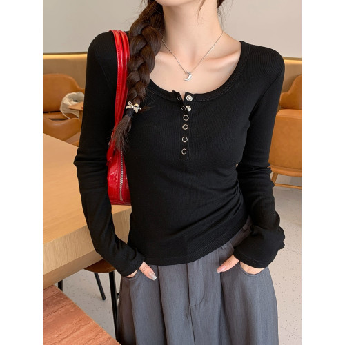 打底衫女內搭秋季2025新款修身白色長袖t恤早秋黑色螺紋正肩上衣