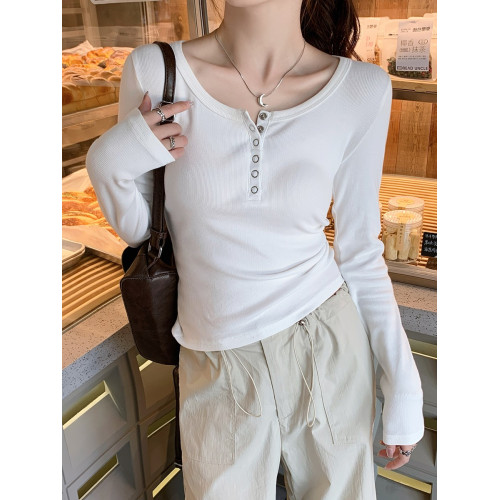 打底衫女內搭秋季2025新款修身白色長袖t恤早秋黑色螺紋正肩上衣