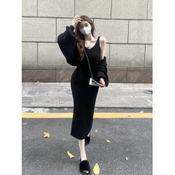 氣質吊帶毛衣連衣裙女早秋修身打底長款包臀裙內搭孕婦針織背心裙