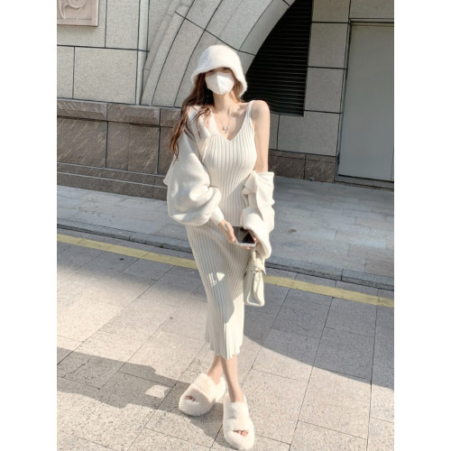 氣質吊帶毛衣連衣裙女早秋修身打底長款包臀裙內搭孕婦針織背心裙