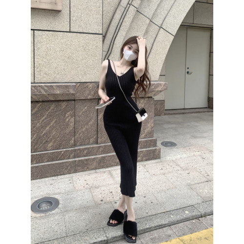 氣質吊帶毛衣連衣裙女早秋修身打底長款包臀裙內搭孕婦針織背心裙