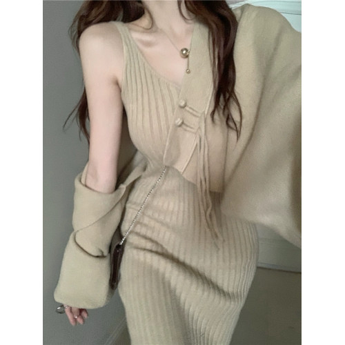 氣質吊帶毛衣連衣裙女早秋修身打底長款包臀裙內搭孕婦針織背心裙