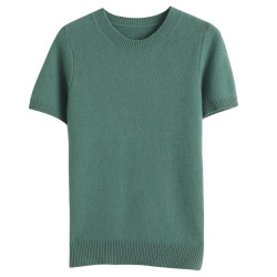 薄款羊毛針織短袖t恤女24夏季新款圓領寬松短款羊絨半袖上衣外穿