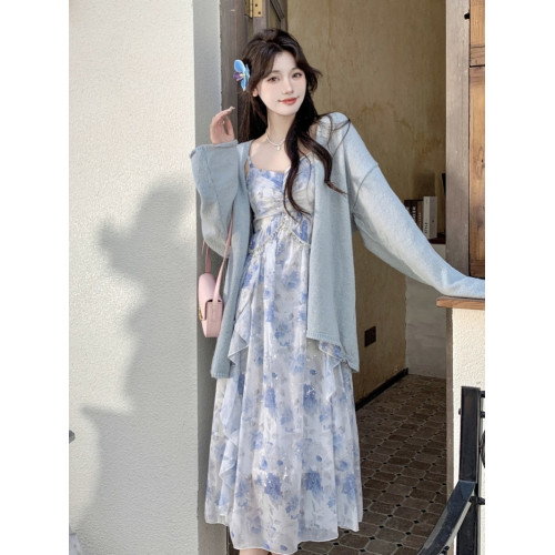 大碼胖mm法式甜美溫柔風高腰顯瘦荷葉邊暈染閃片印花吊帶連衣裙女 大碼胖mm法式甜美溫柔風高腰顯瘦荷葉邊暈染閃片印花吊帶連衣裙女