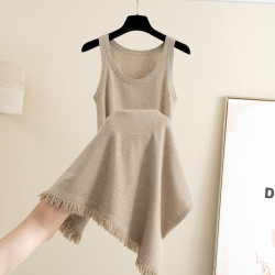 2025春秋新款針織吊帶背心連衣裙女中長款無袖內搭過膝毛衣裙子