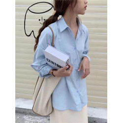 淡黃色氣質襯衫女高級感輕奢上衣2025春秋季新款純棉寬松長袖襯衣