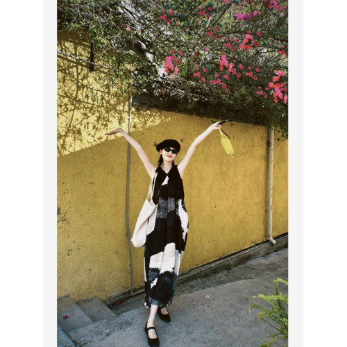 新中式水墨畫印花背心連衣裙女夏季松弛感設計小衆休閒寬松長裙子