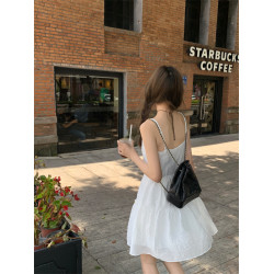 PPHOME溫柔奶格~小個子白色蕾絲花邊吊帶裙女夏季A字蓬蓬裙連衣裙