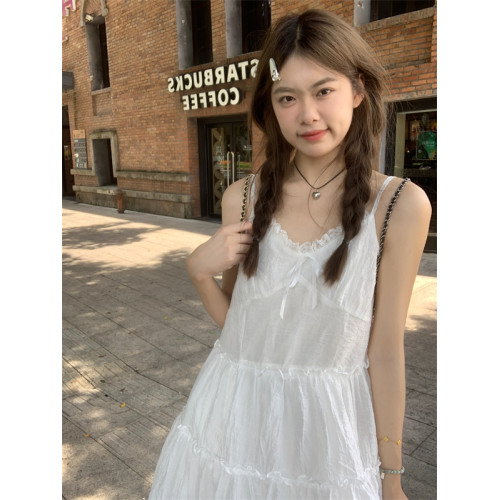 PPHOME溫柔奶格~小個子白色蕾絲花邊吊帶裙女夏季A字蓬蓬裙連衣裙