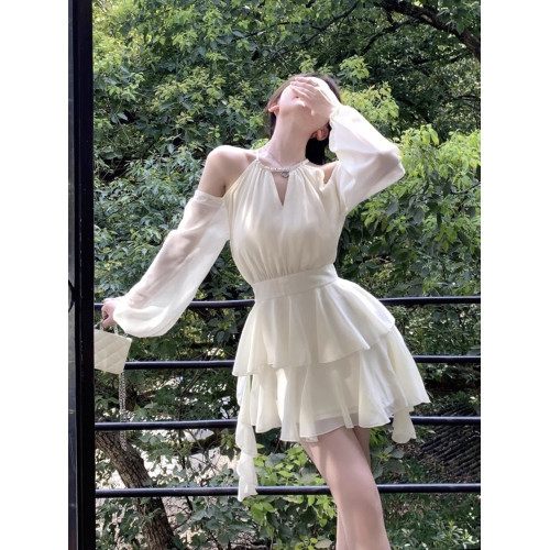 秋冬大碼胖mm法式長袖連衣裙仙女收腰甜美雪紡短裙荷葉邊蛋糕裙子