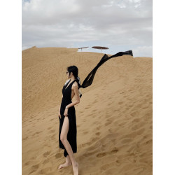 沙漠度假裙拍照好看的黑色旅遊裙子海邊連衣裙夏季沙灘裙女超仙