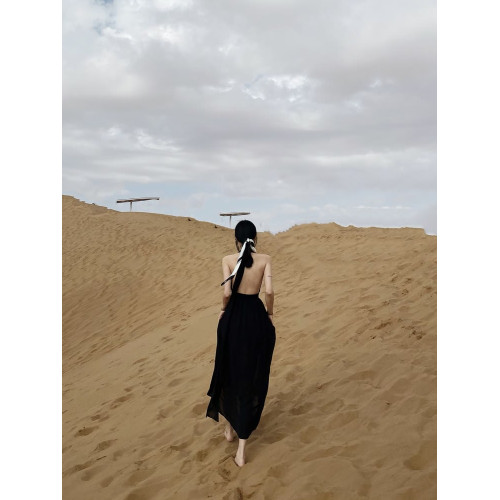 沙漠度假裙拍照好看的黑色旅遊裙子海邊連衣裙夏季沙灘裙女超仙