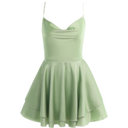 性感氣質露背綁帶連衣裙緞面高級感雙層下擺收腰顯瘦吊帶短裙女潮