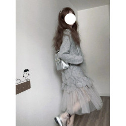 法式氣質高級感超仙女網紗針織連衣裙女秋季設計感小衆溫柔風長裙