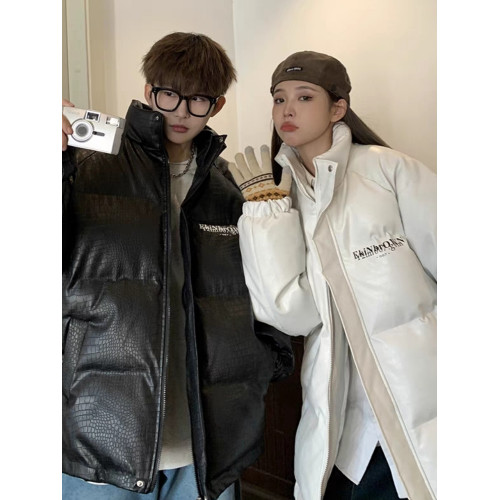 韓版鱷魚紋情侶羽絨服ins潮免洗PU立領皮衣麵包服女棉服冬季外套 韓版鱷魚紋情侶羽絨服ins潮免洗PU立領皮衣麵包服女棉服冬季外套