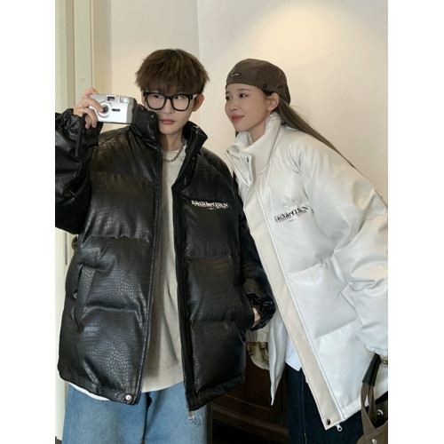 韓版鱷魚紋情侶羽絨服ins潮免洗PU立領皮衣麵包服女棉服冬季外套 韓版鱷魚紋情侶羽絨服ins潮免洗PU立領皮衣麵包服女棉服冬季外套