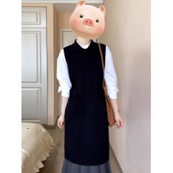 秋冬韓系穿搭一整套赫本風黑色馬甲連衣裙子套裝女裝2025新款長裙