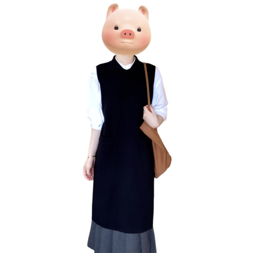 秋冬韓系穿搭一整套赫本風黑色馬甲連衣裙子套裝女裝2025新款長裙