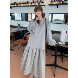 長款過膝衛衣連衣裙女2025春季新款胖mm寬松簡約魚尾減齡a字裙子